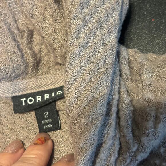 Torrid Plus 2 Gray Waffle Knit Hoodie Sweatshirt Long Sleeve Pullover Pockets - Picture 5 of 7